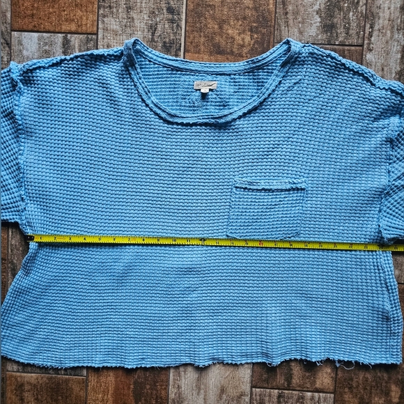 ✨ PILCRO S Anthropologie Waffle Knit Crop Tee | Blue | Effortless Coastal Casual - Picture 2 of 9